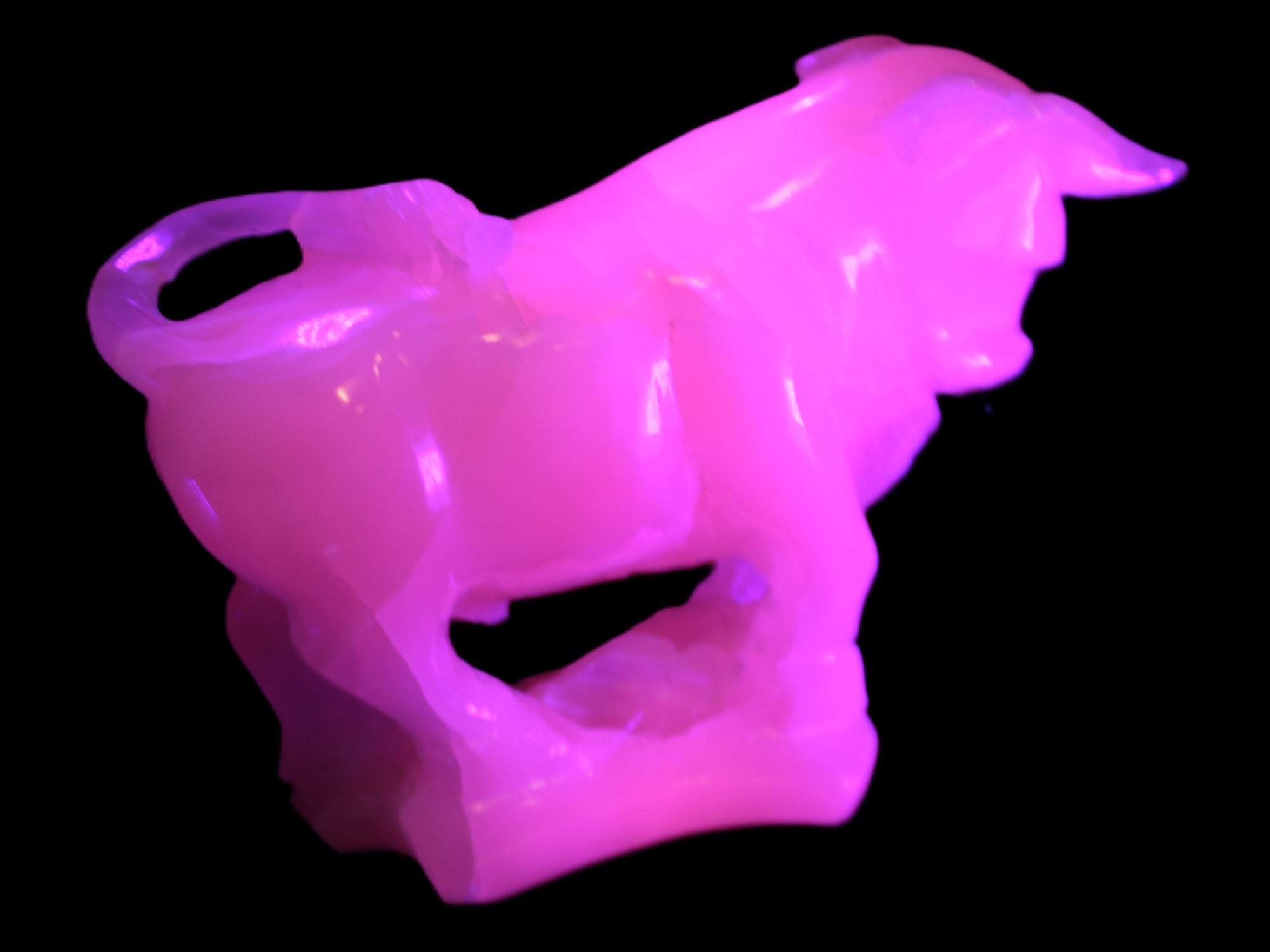 Pink Mangano Calcite Bull 240*85*78mm 3110g in UV light  - Rocks and Things Store