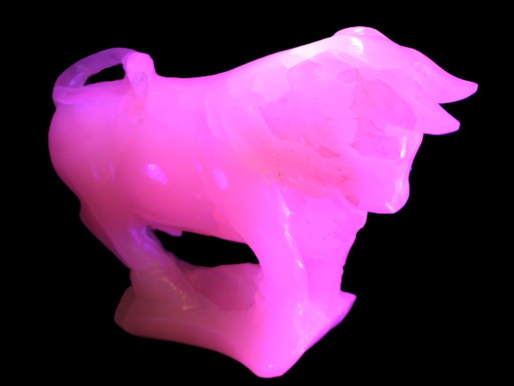 Pink Mangano Calcite Bull 240*85*78mm 3110g in UV light  - Rocks and Things Store