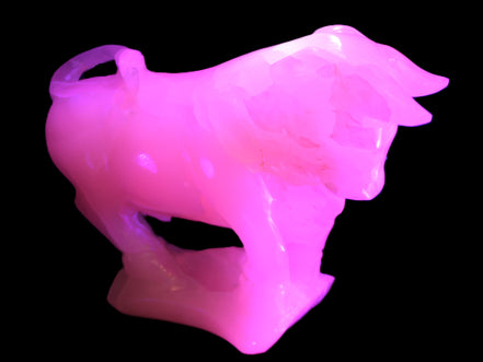 Pink Mangano Calcite Bull 240*85*78mm 3110g in UV light  - Rocks and Things Store