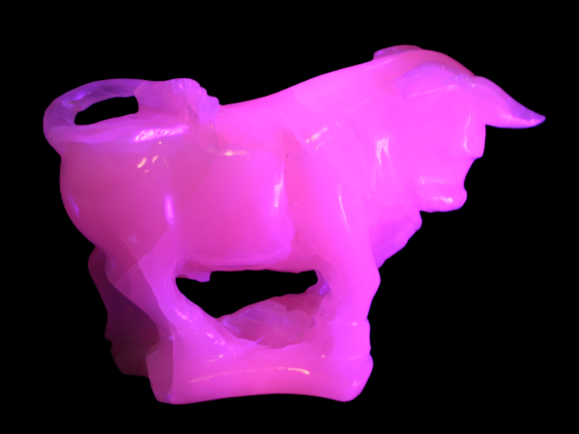 Pink Mangano Calcite Bull 240*85*78mm 3110g in UV light  - Rocks and Things Store