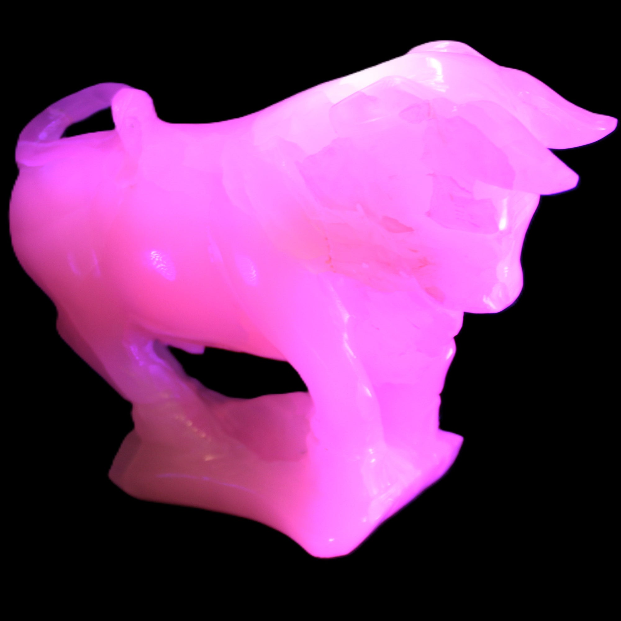 Pink Mangano Calcite Bull 240*85*78mm 3110g in UV light  - Rocks and Things Store