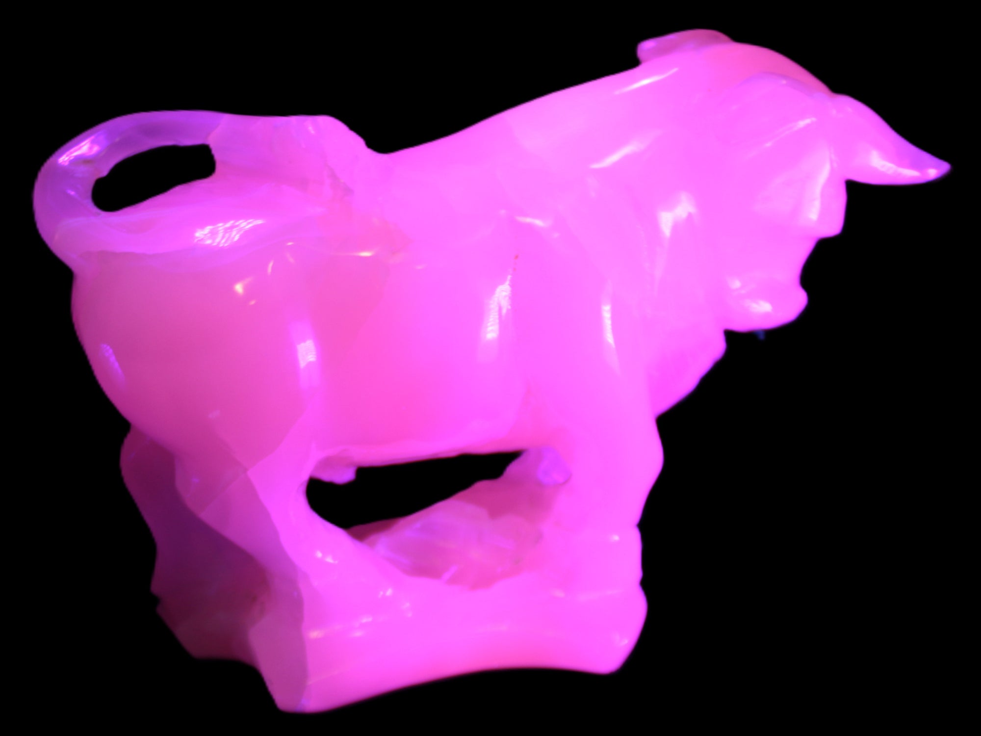 Pink Mangano Calcite Bull 240*85*78mm 3110g in UV light  - Rocks and Things Store