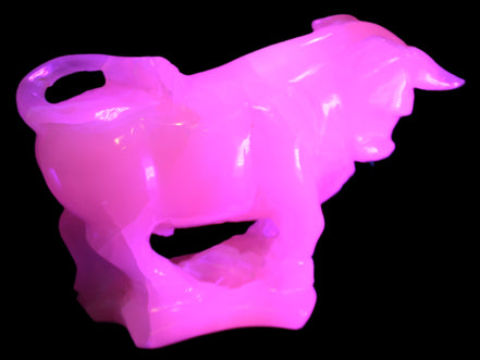 Pink Mangano Calcite Bull 240*85*78mm 3110g in UV light  - Rocks and Things Store