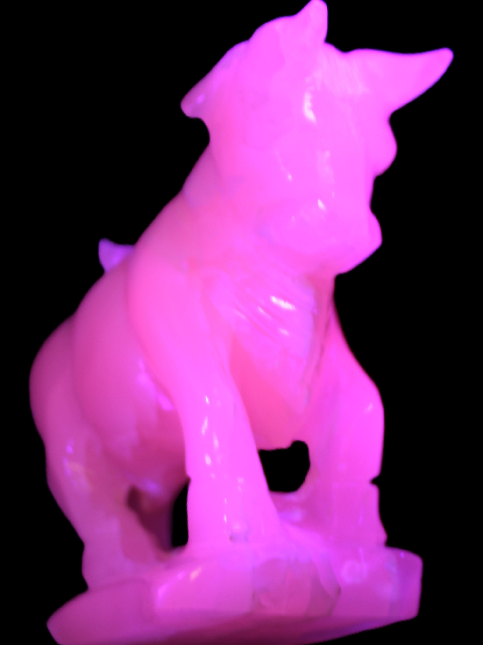 Pink Mangano Calcite Bull 240*85*78mm 3110g in UV light  - Rocks and Things Store