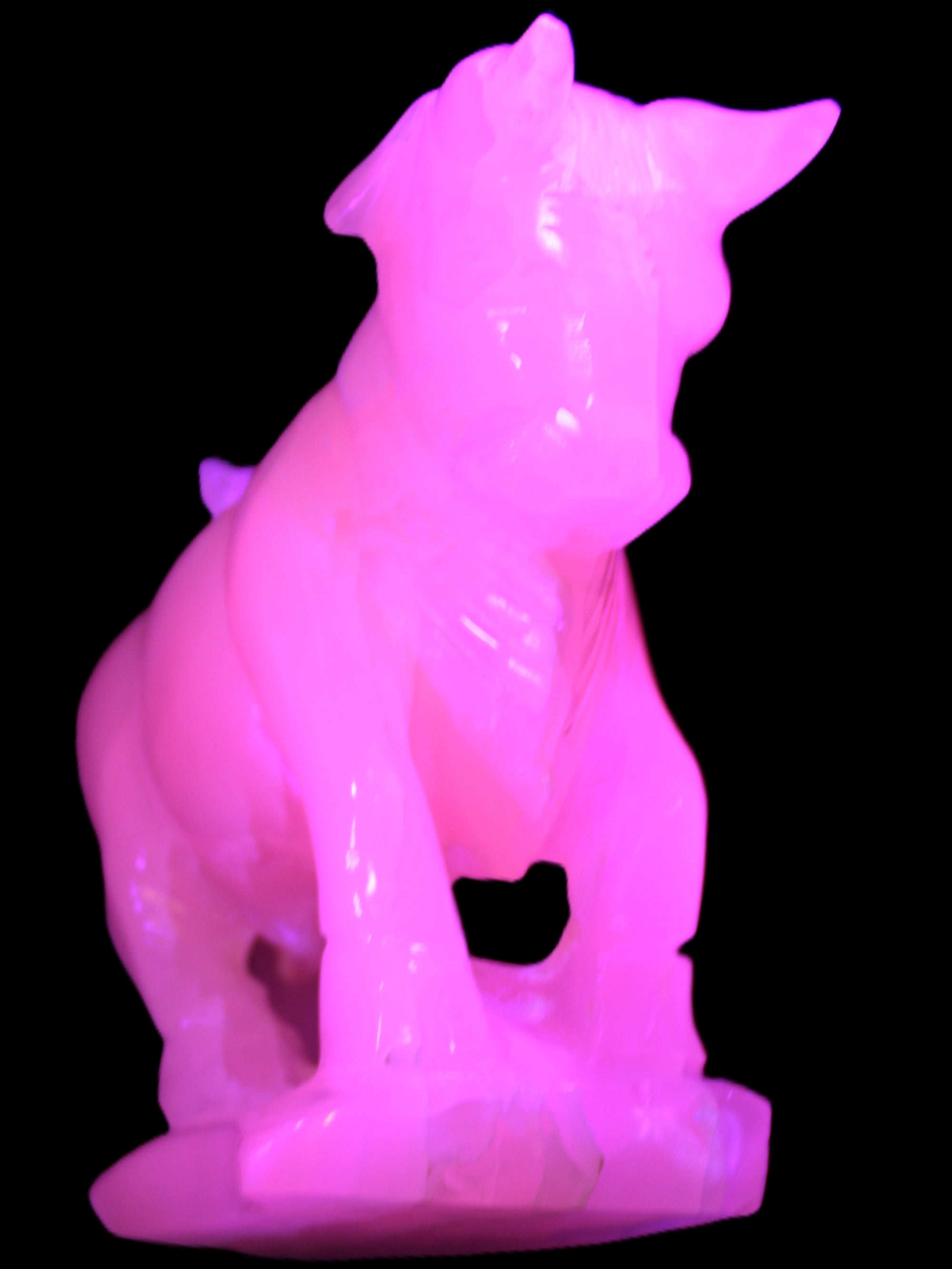 Pink Mangano Calcite Bull 240*85*78mm 3110g in UV light  - Rocks and Things Store