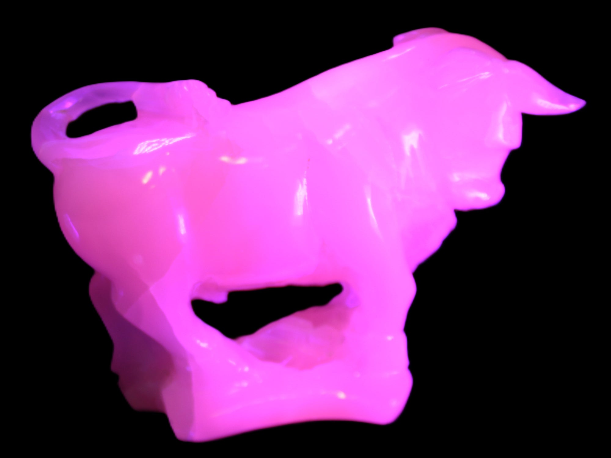 Pink Mangano Calcite Bull 240*85*78mm 3110g in UV light  - Rocks and Things Store