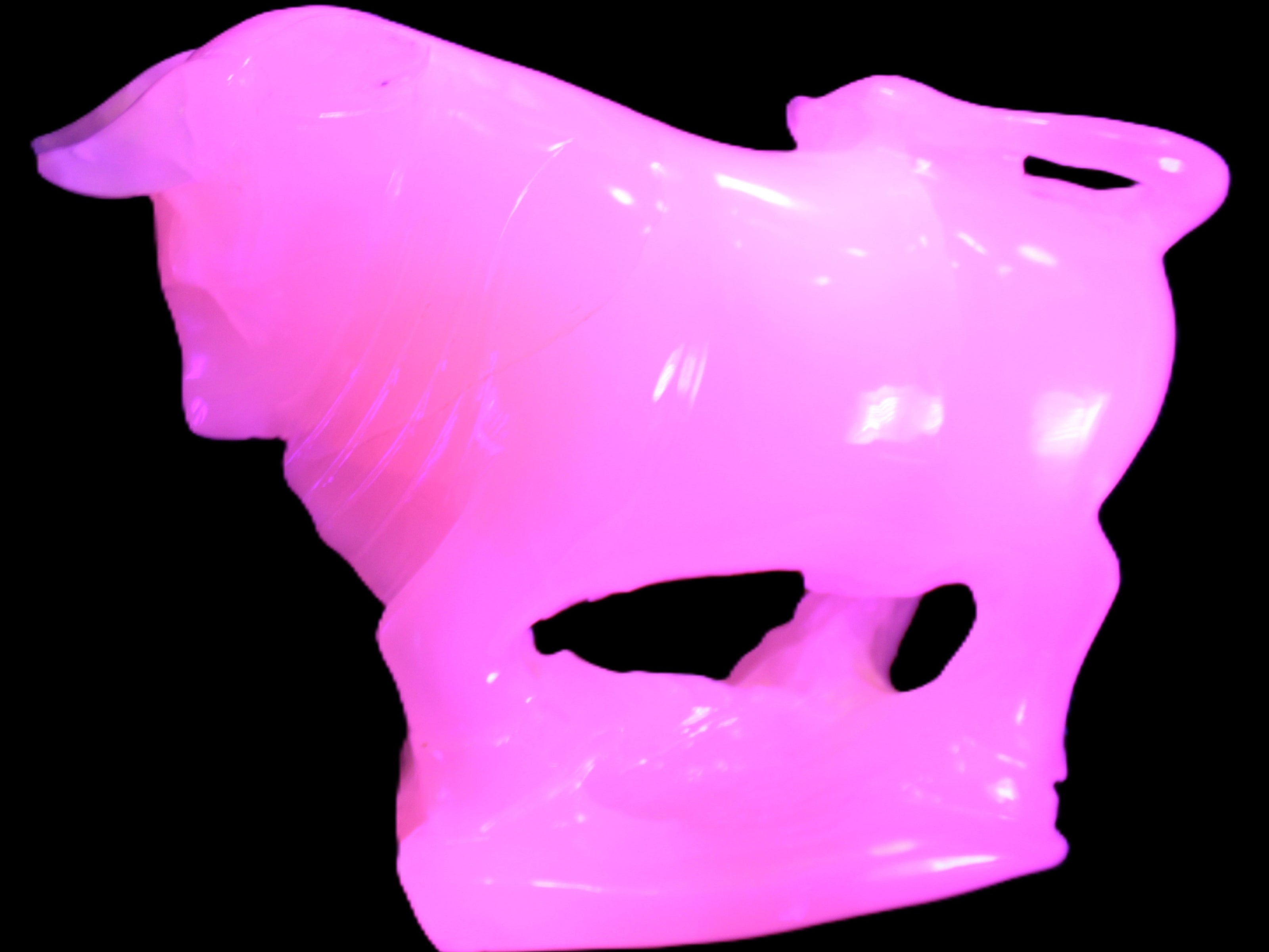 Pink Mangano Calcite Bull 240*85*78mm 3110g in UV light  - Rocks and Things Store