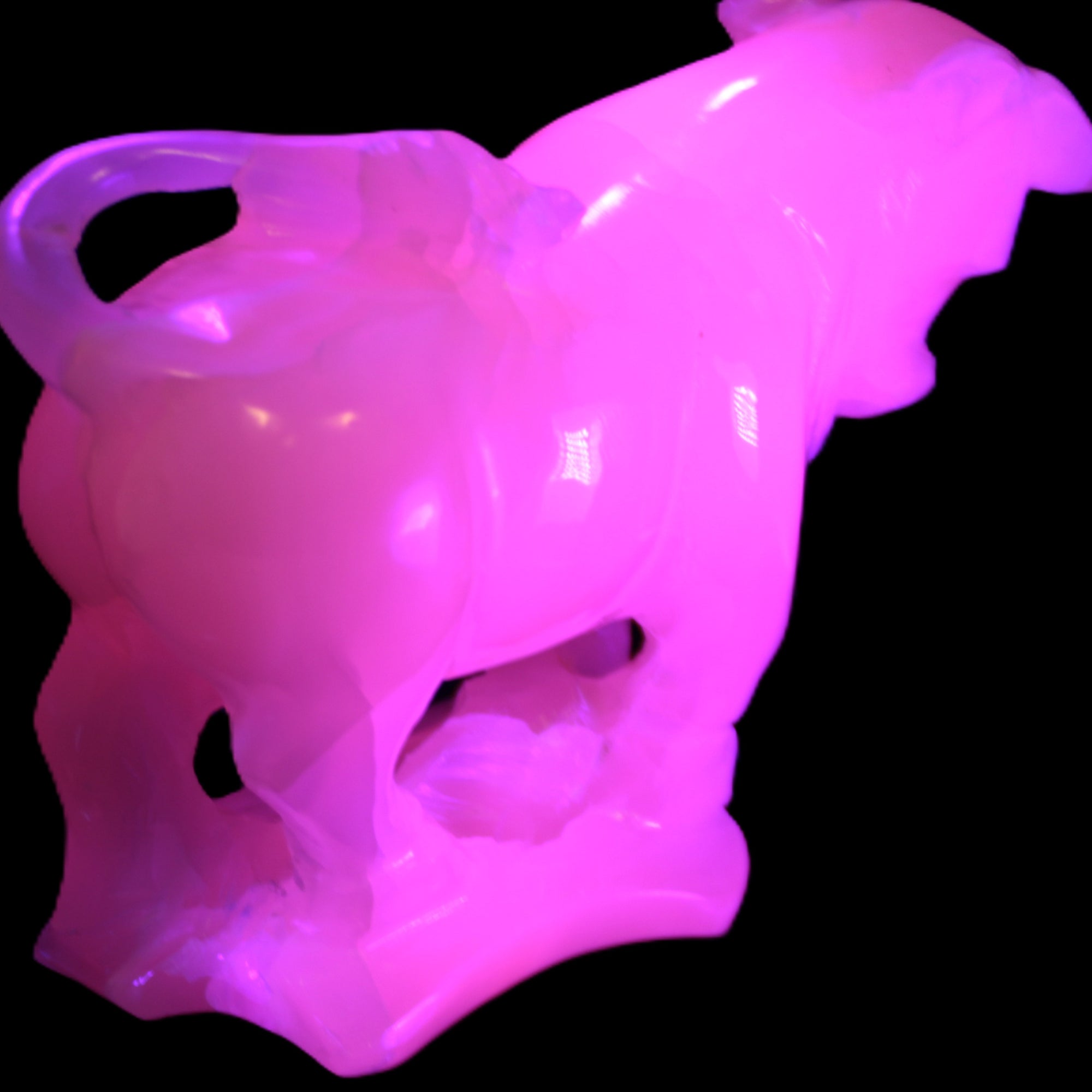 Pink Mangano Calcite Bull 240*85*78mm 3110g in UV light  - Rocks and Things Store