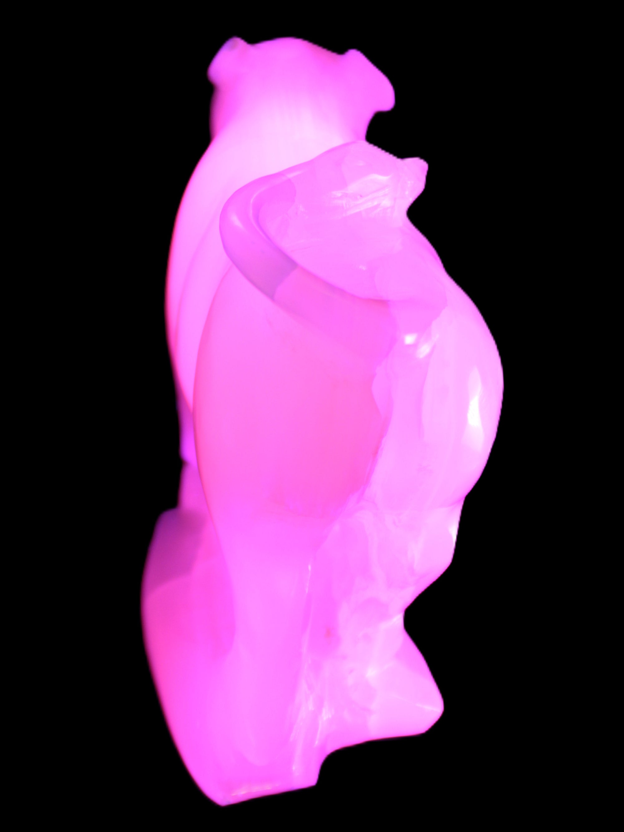 Pink Mangano Calcite Bull 240*85*78mm 3110g in UV light  - Rocks and Things Store