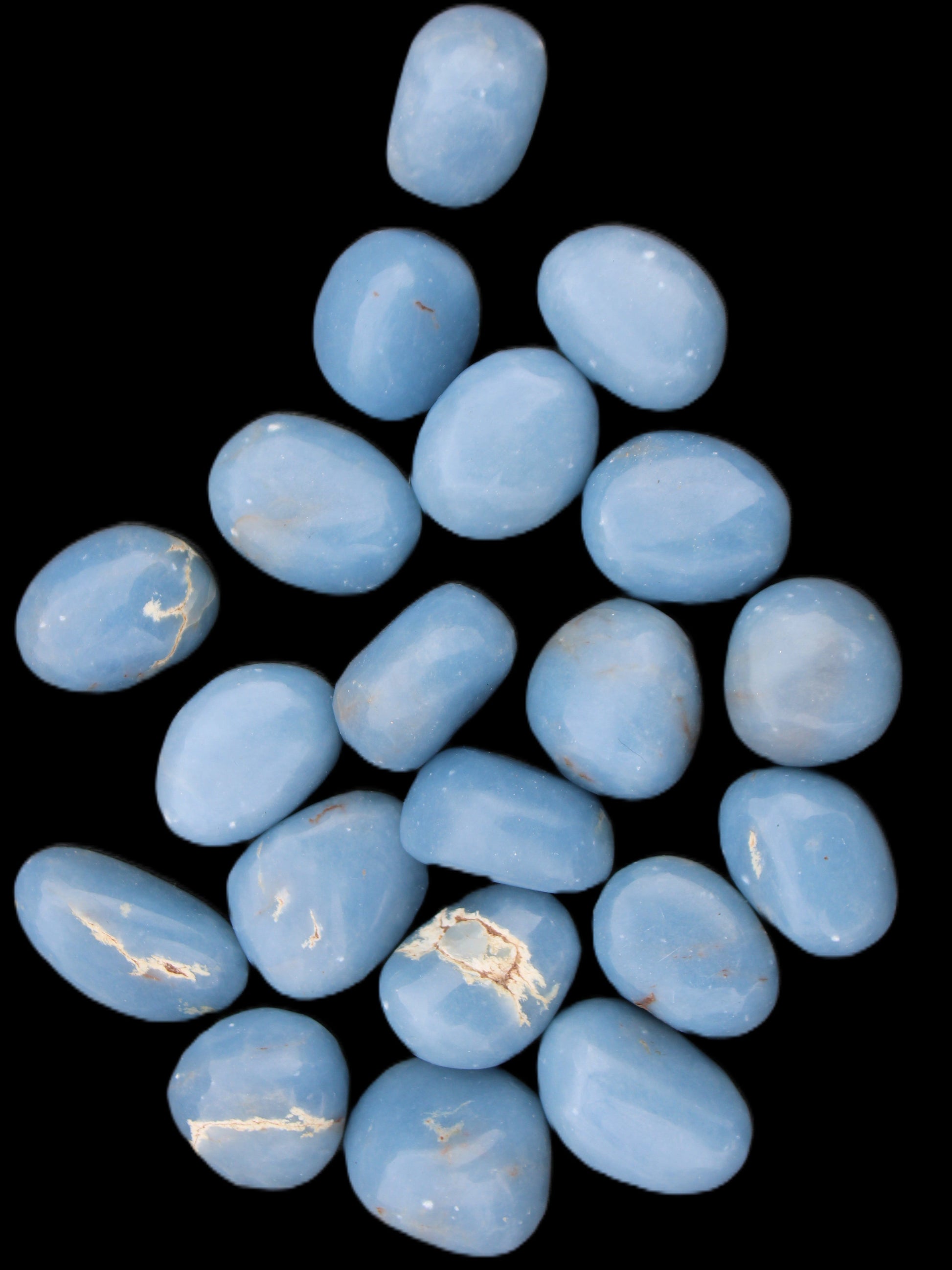 Angelite 20 tumbled stones 24-28mm 300g in sunlight - Rocks and Things Store