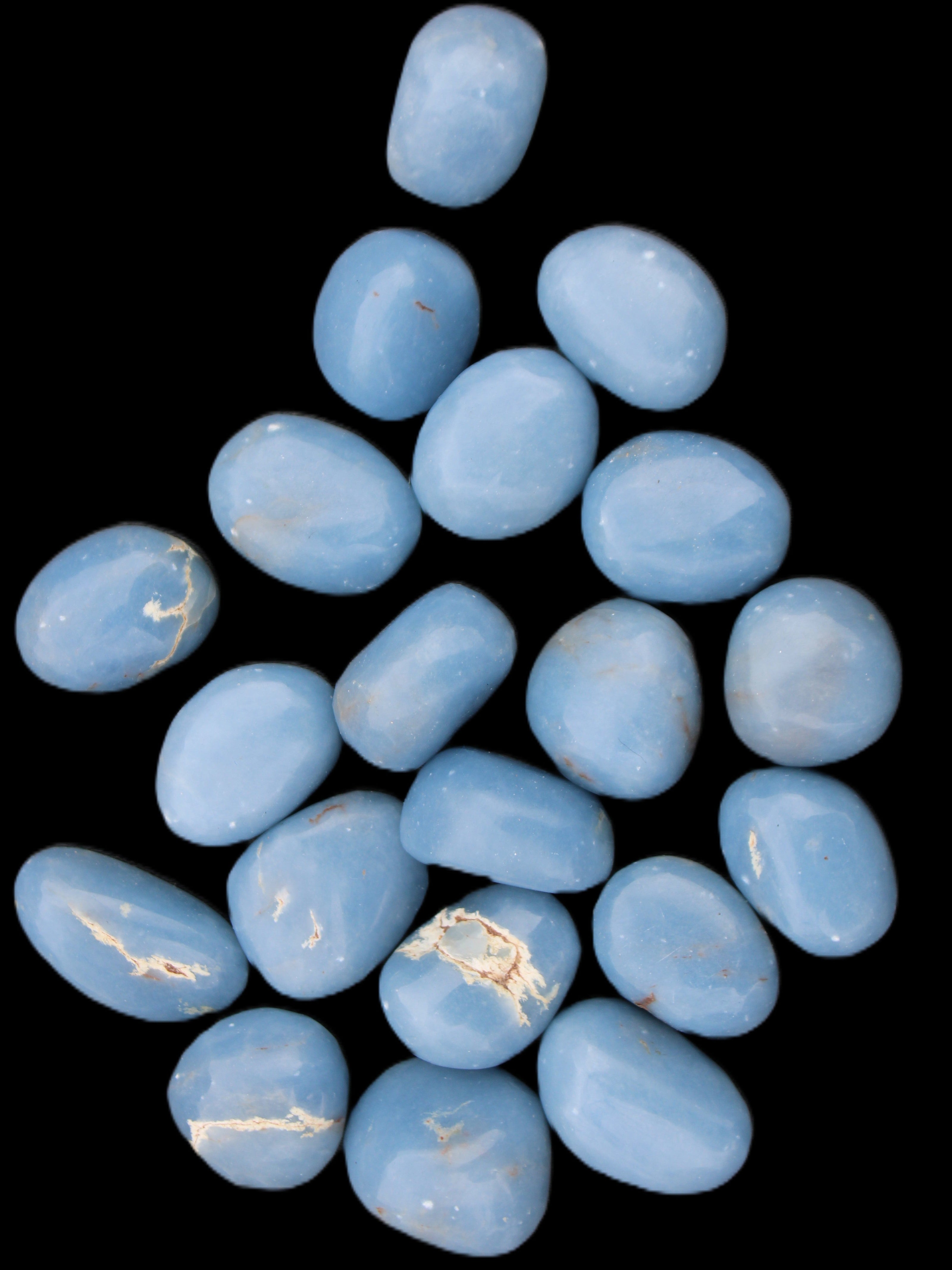 Angelite 20 tumbled stones 24-28mm 300g in sunlight - Rocks and Things Store