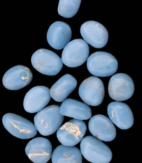 Angelite 20 tumbled stones 24-28mm 300g in sunlight - Rocks and Things Store