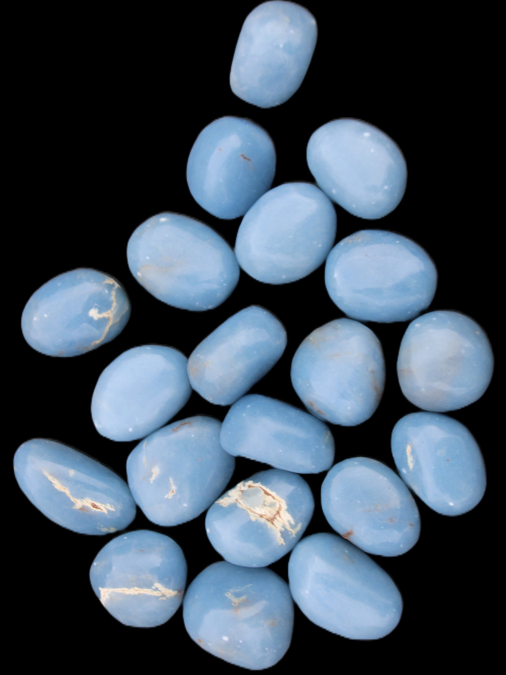 Angelite 20 tumbled stones 24-28mm 300g in sunlight - Rocks and Things Store