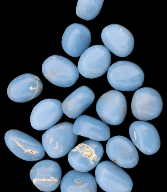 Angelite 20 tumbled stones 24-28mm 300g in sunlight - Rocks and Things Store