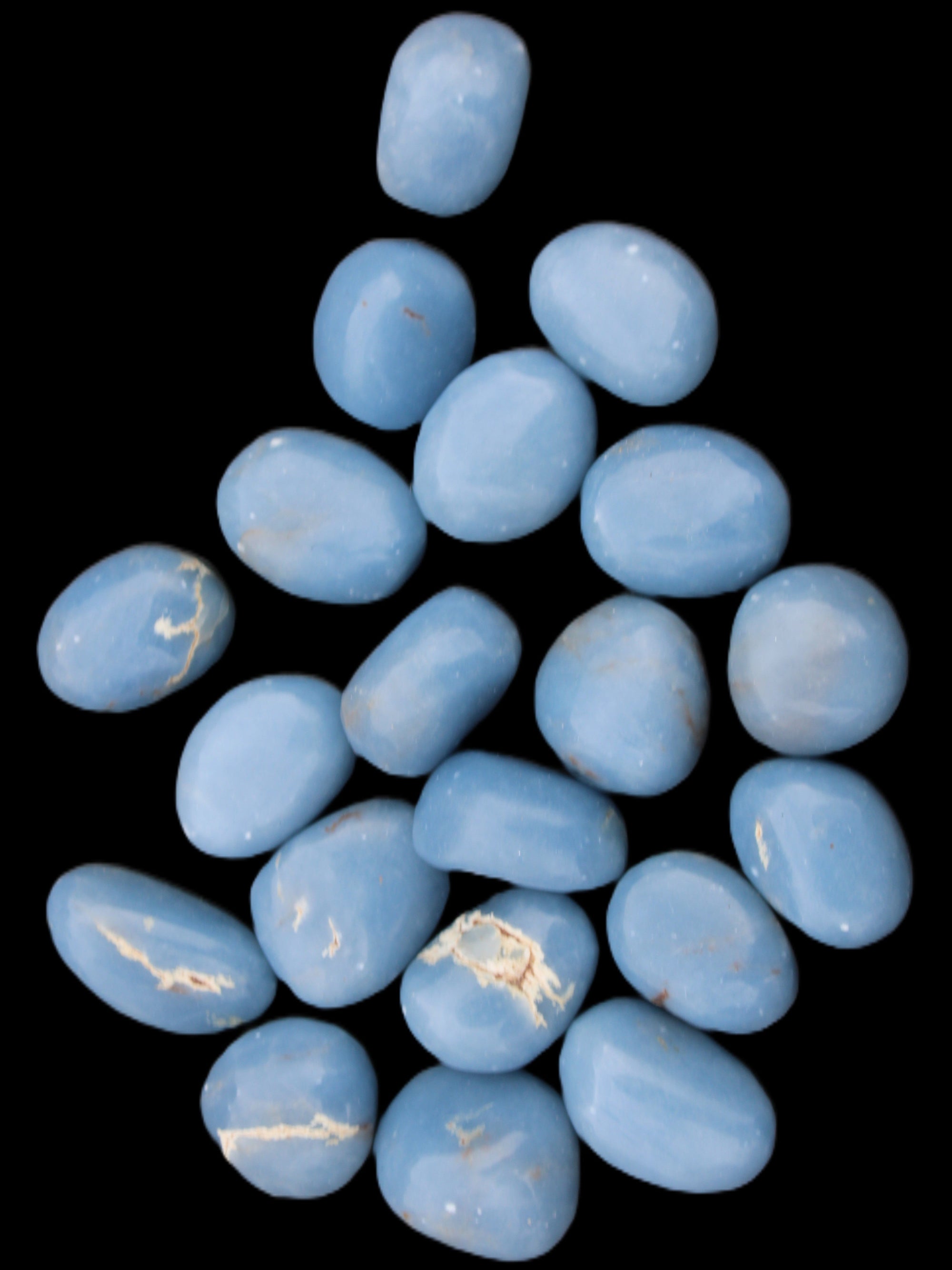 Angelite 20 tumbled stones 24-28mm 300g in sunlight - Rocks and Things Store