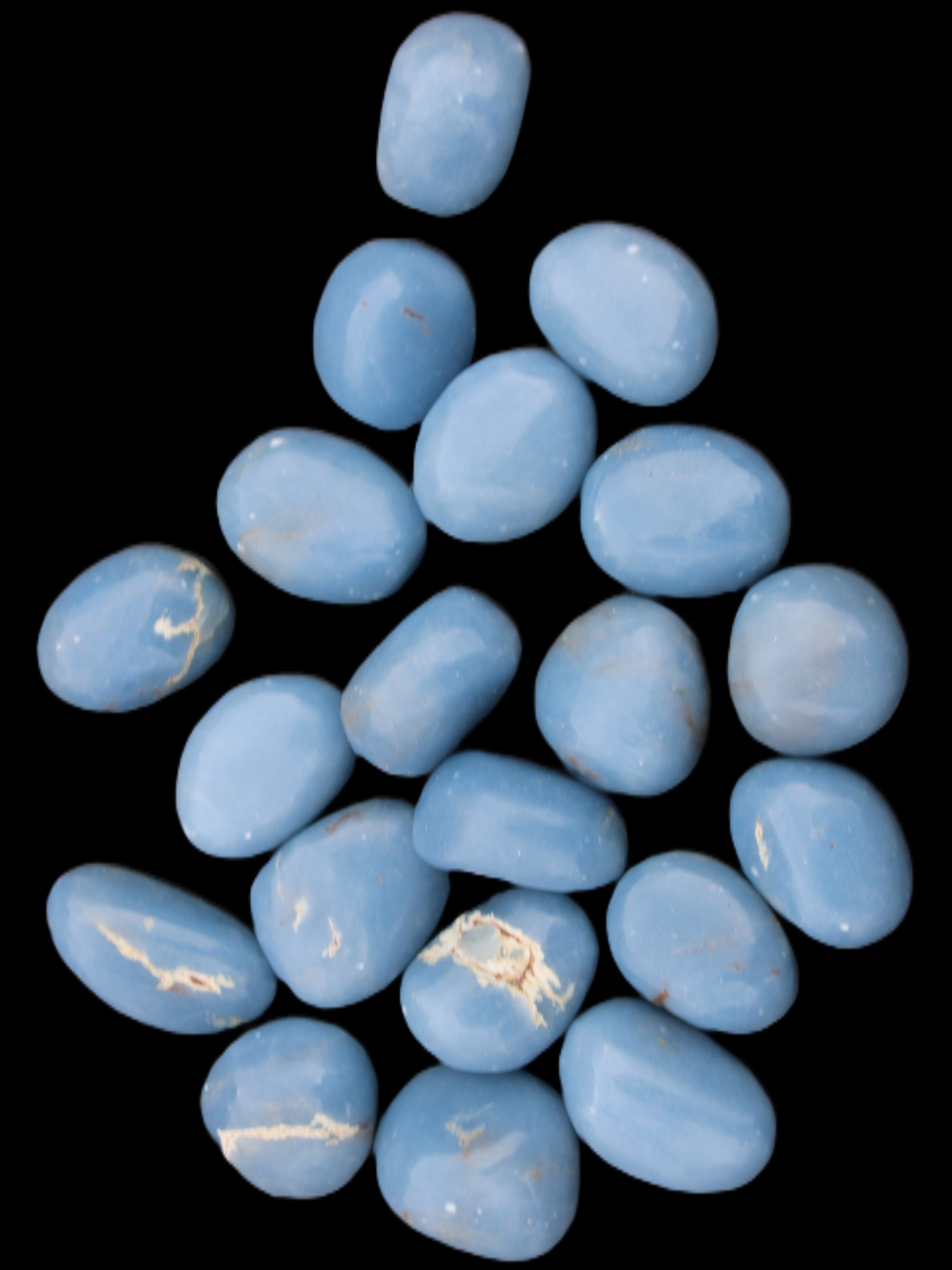 Angelite 20 tumbled stones 24-28mm 300g in sunlight - Rocks and Things Store