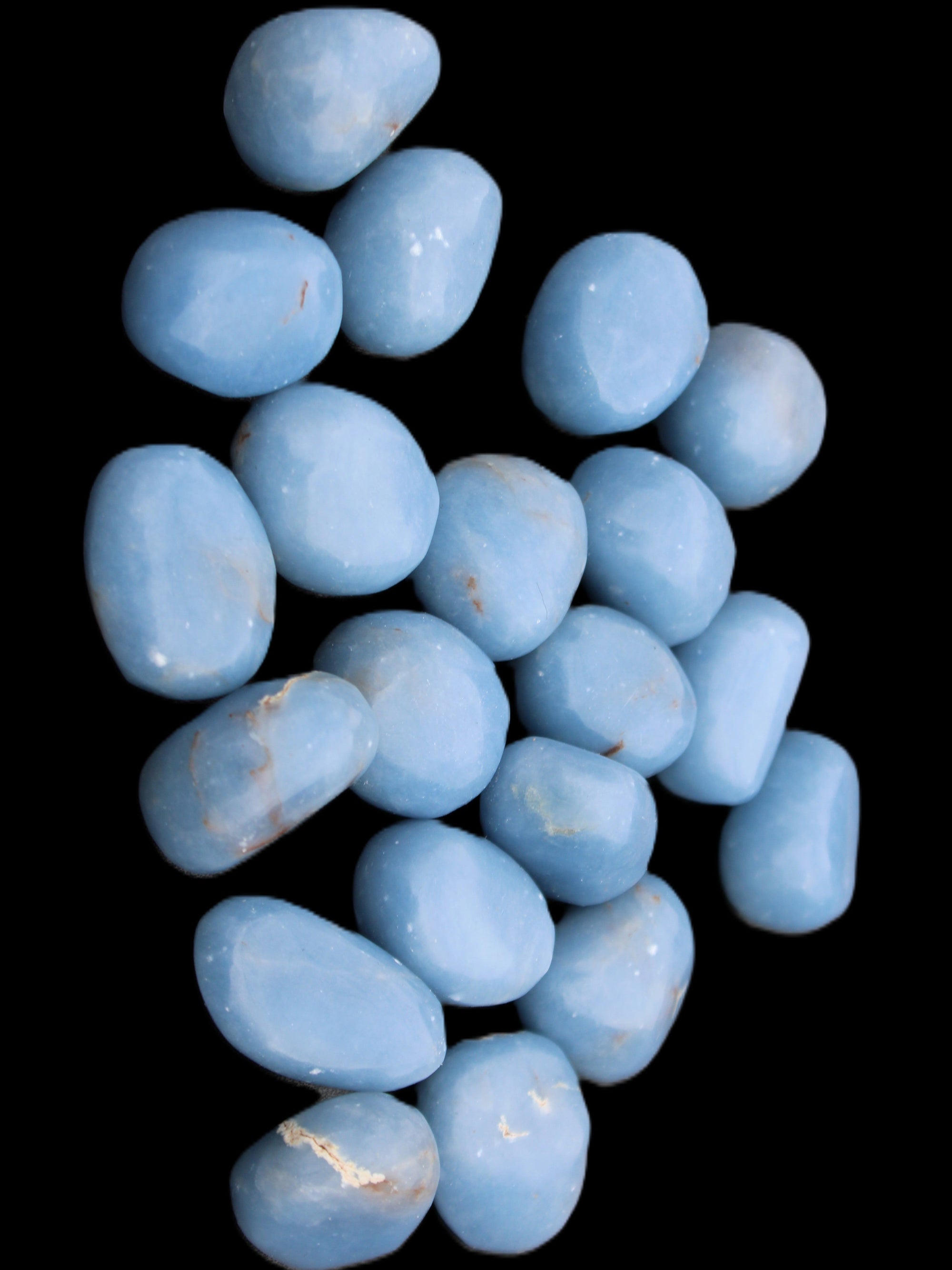 Angelite 20 tumbled stones 24-28mm 300g in sunlight - Rocks and Things Store