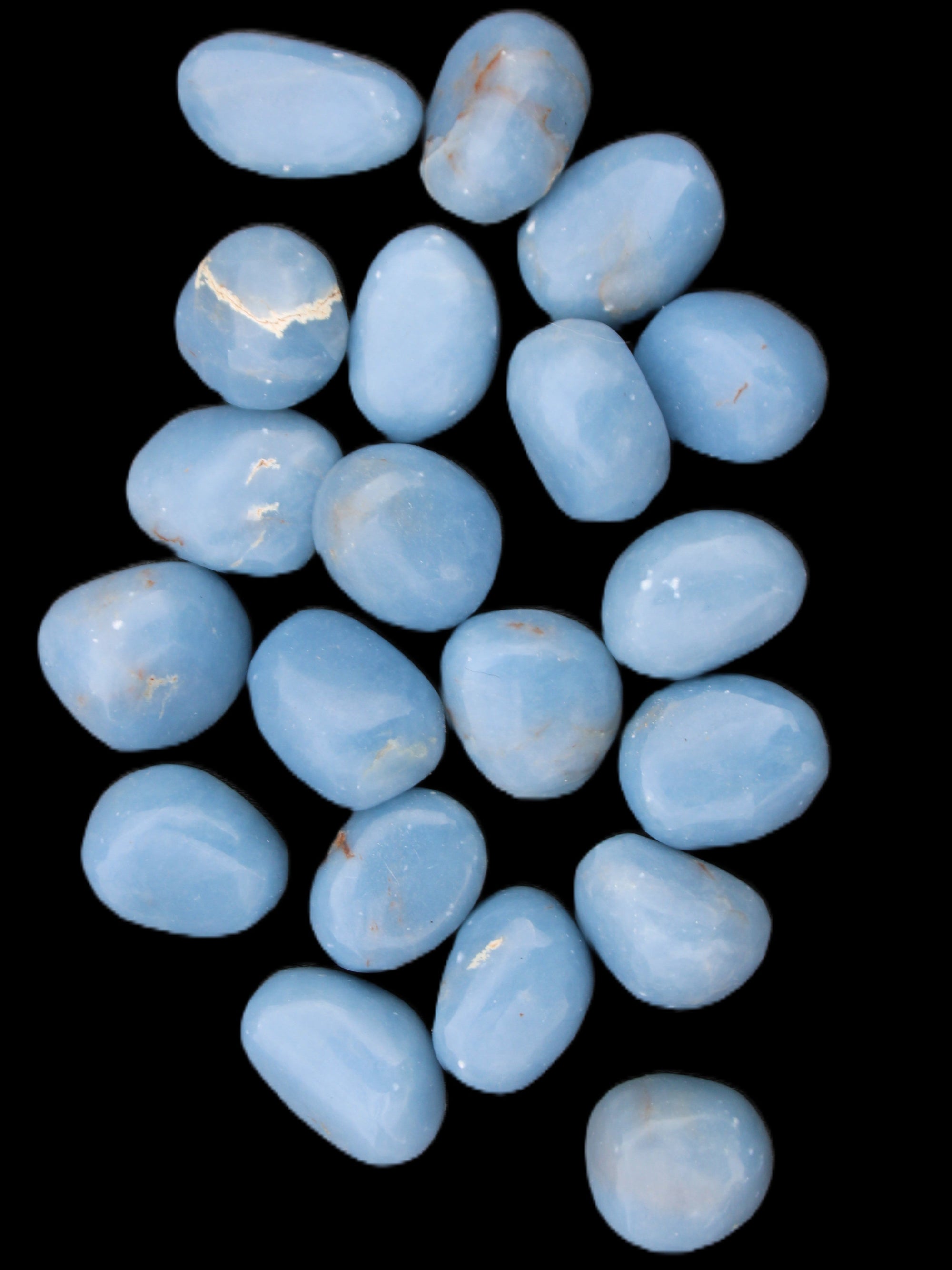 Angelite 20 tumbled stones 24-28mm 300g in sunlight - Rocks and Things Store