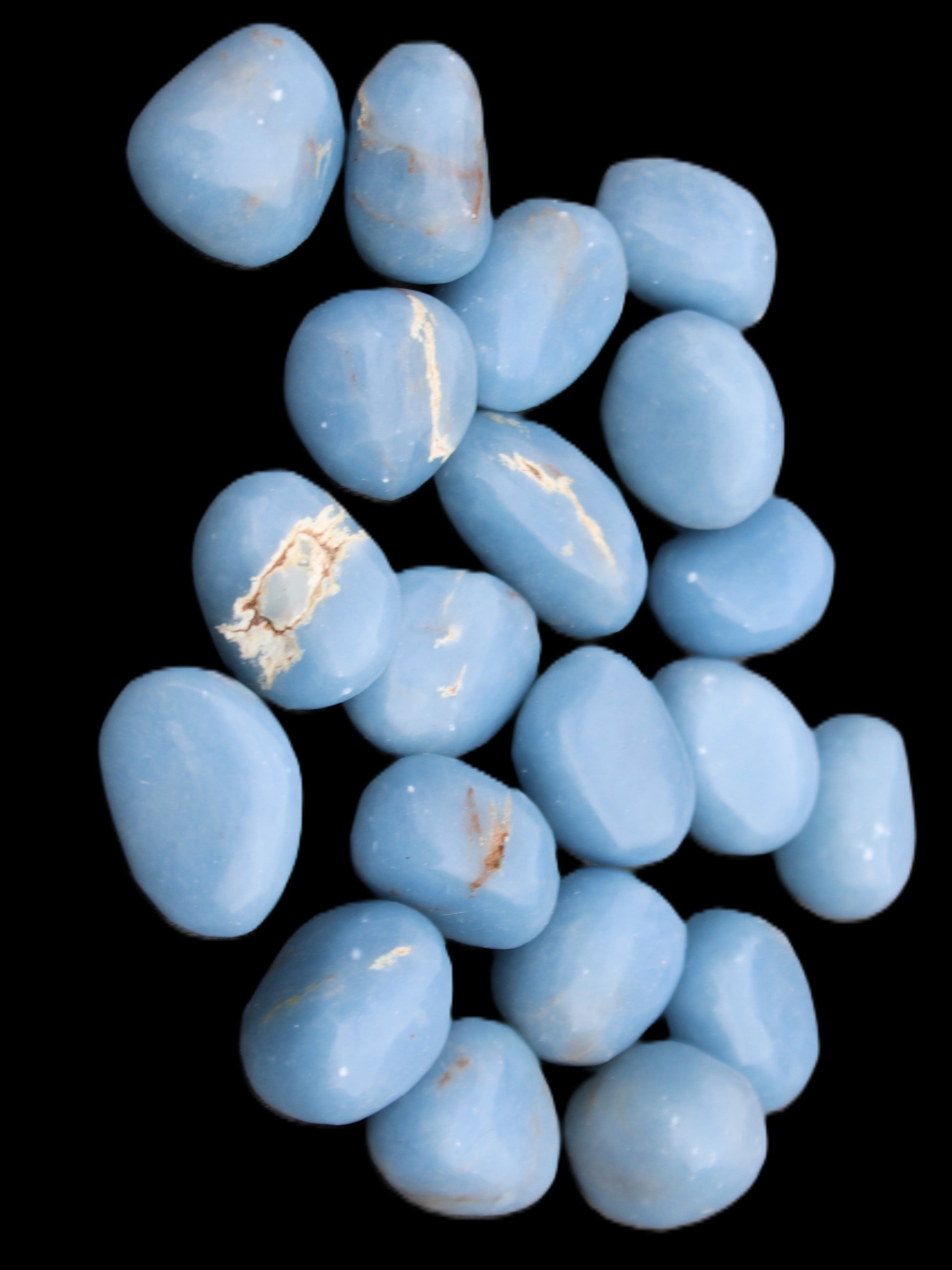 Angelite 20 tumbled stones 24-28mm 300g in sunlight - Rocks and Things Store
