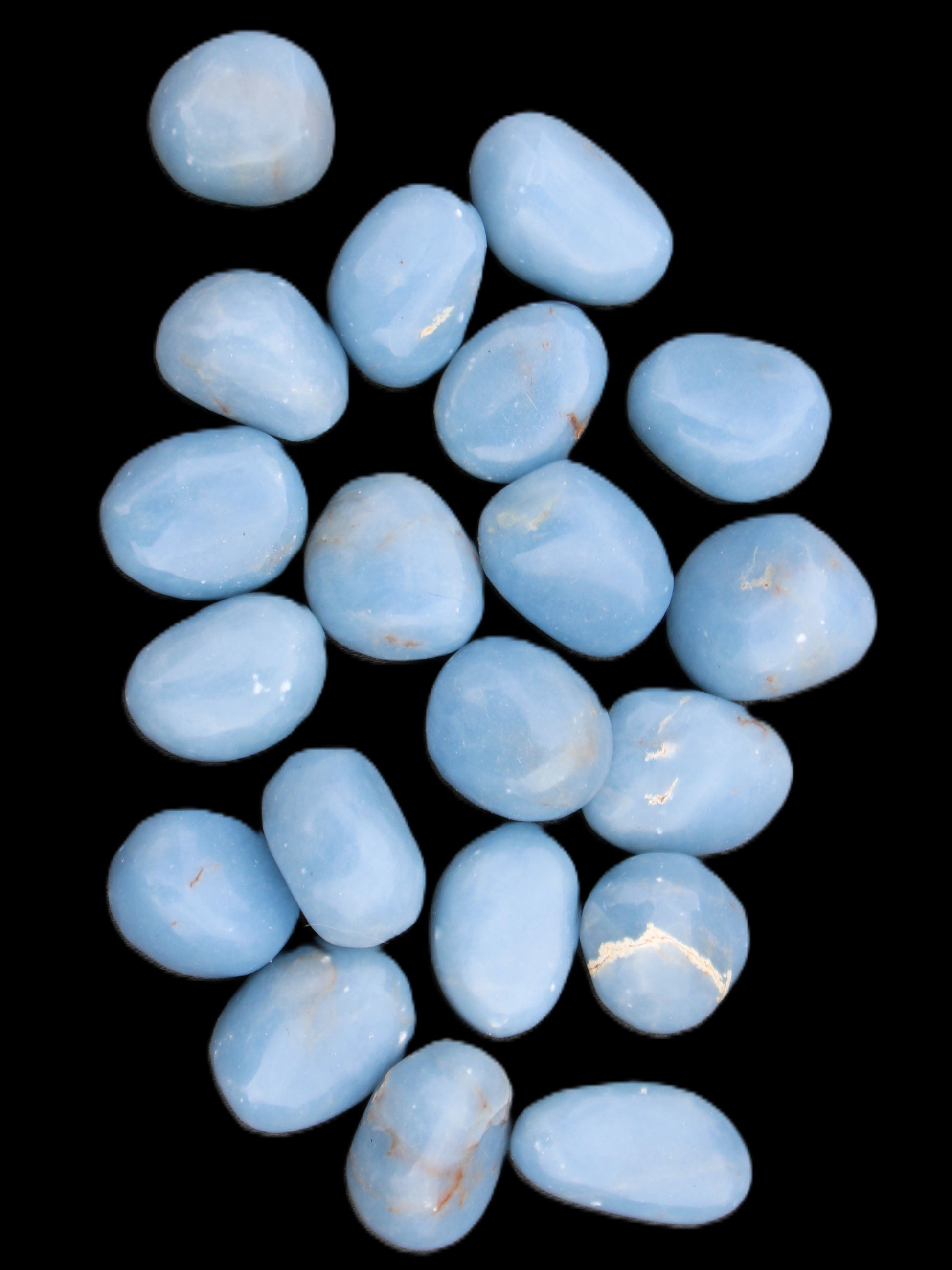 Angelite 20 tumbled stones 24-28mm 300g in sunlight - Rocks and Things Store