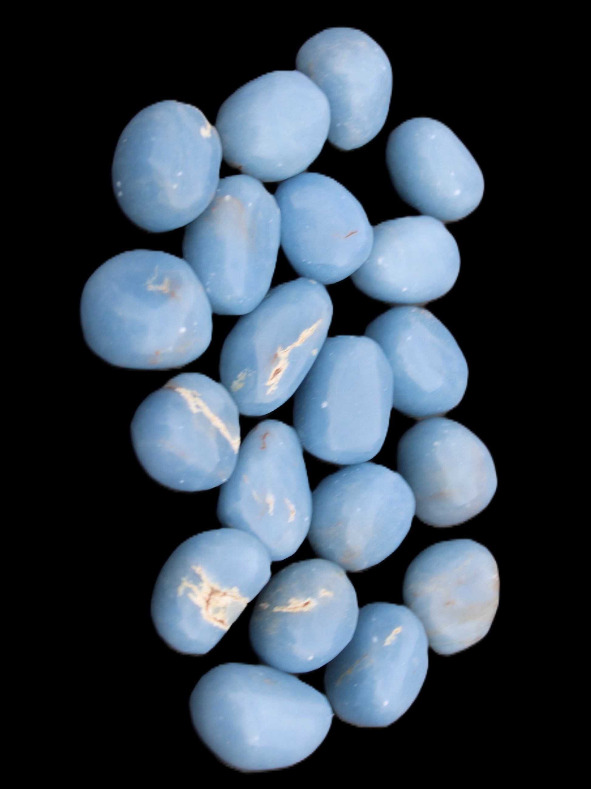 Angelite 20 tumbled stones 24-28mm 300g in sunlight - Rocks and Things Store