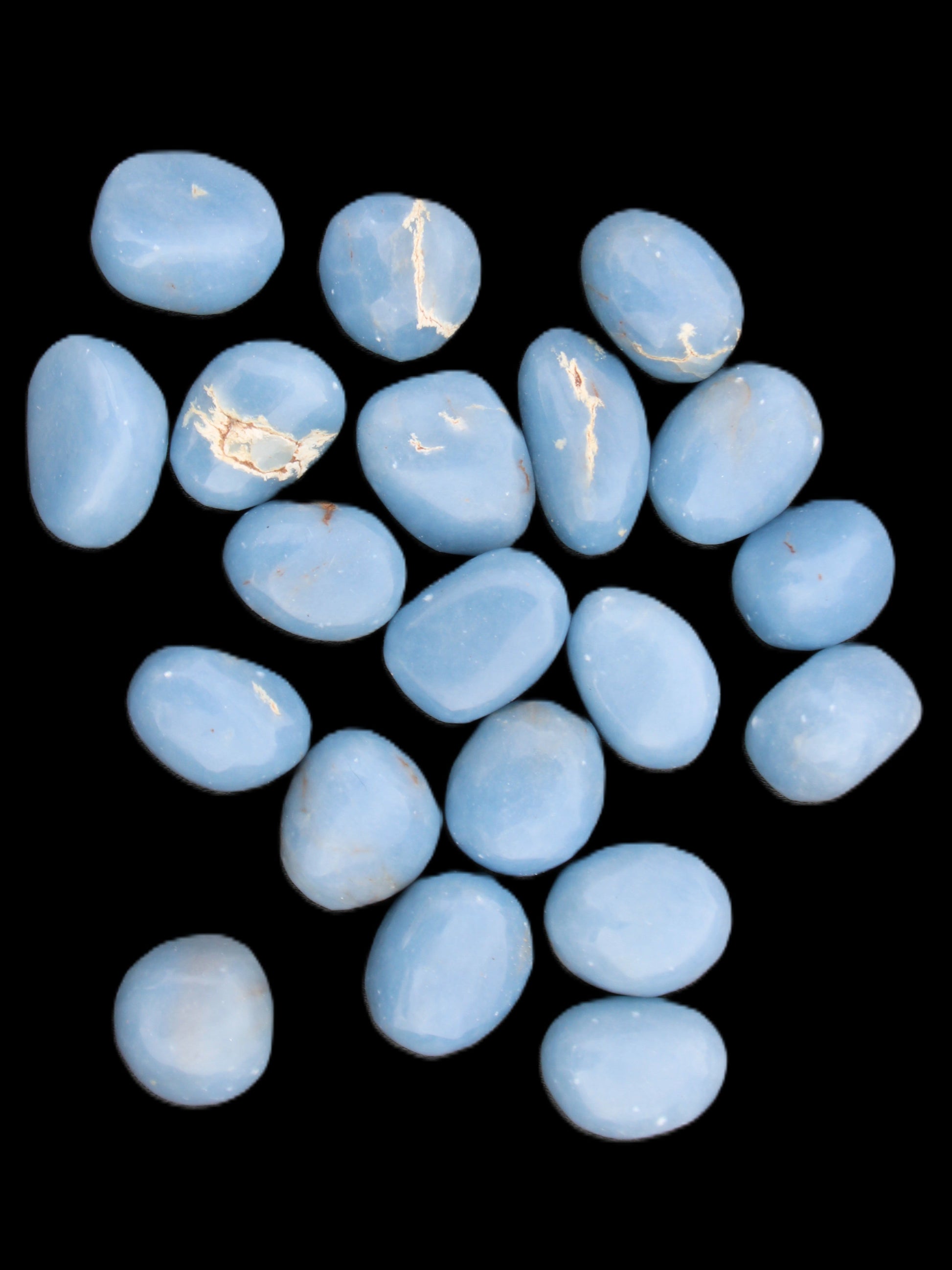 Angelite 20 tumbled stones 24-28mm 300g in sunlight - Rocks and Things Store