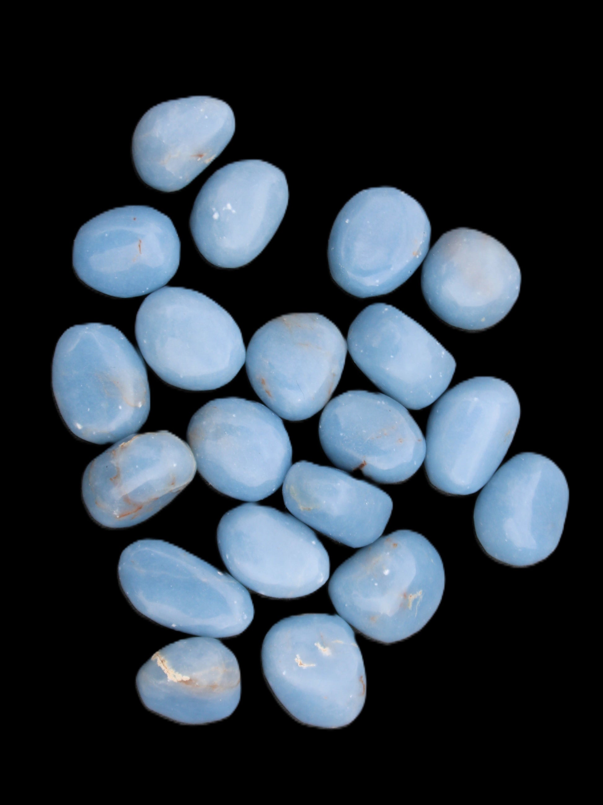 Angelite 20 tumbled stones 24-28mm 300g in sunlight - Rocks and Things Store