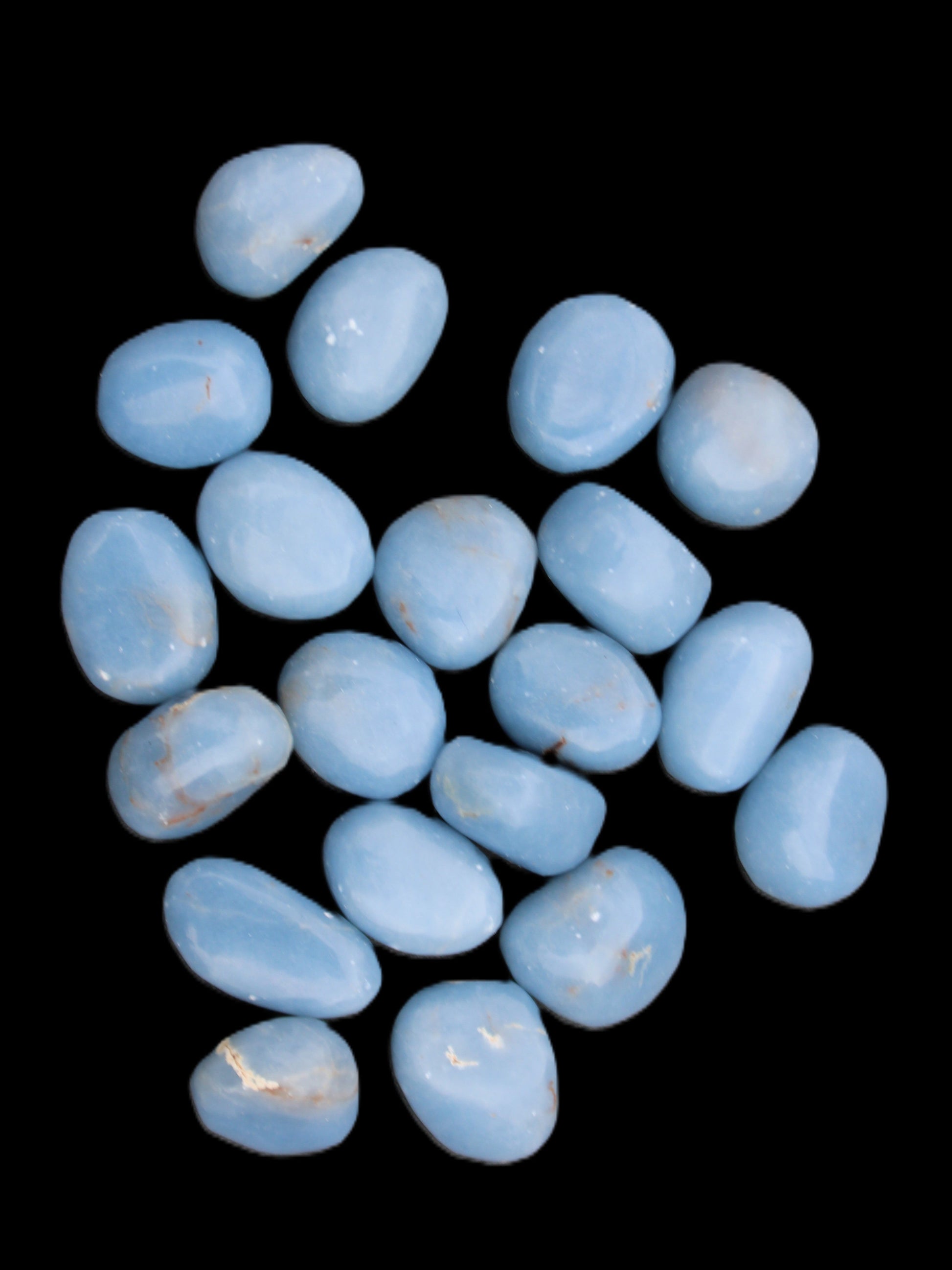 Angelite 20 tumbled stones 24-28mm 300g in sunlight - Rocks and Things Store