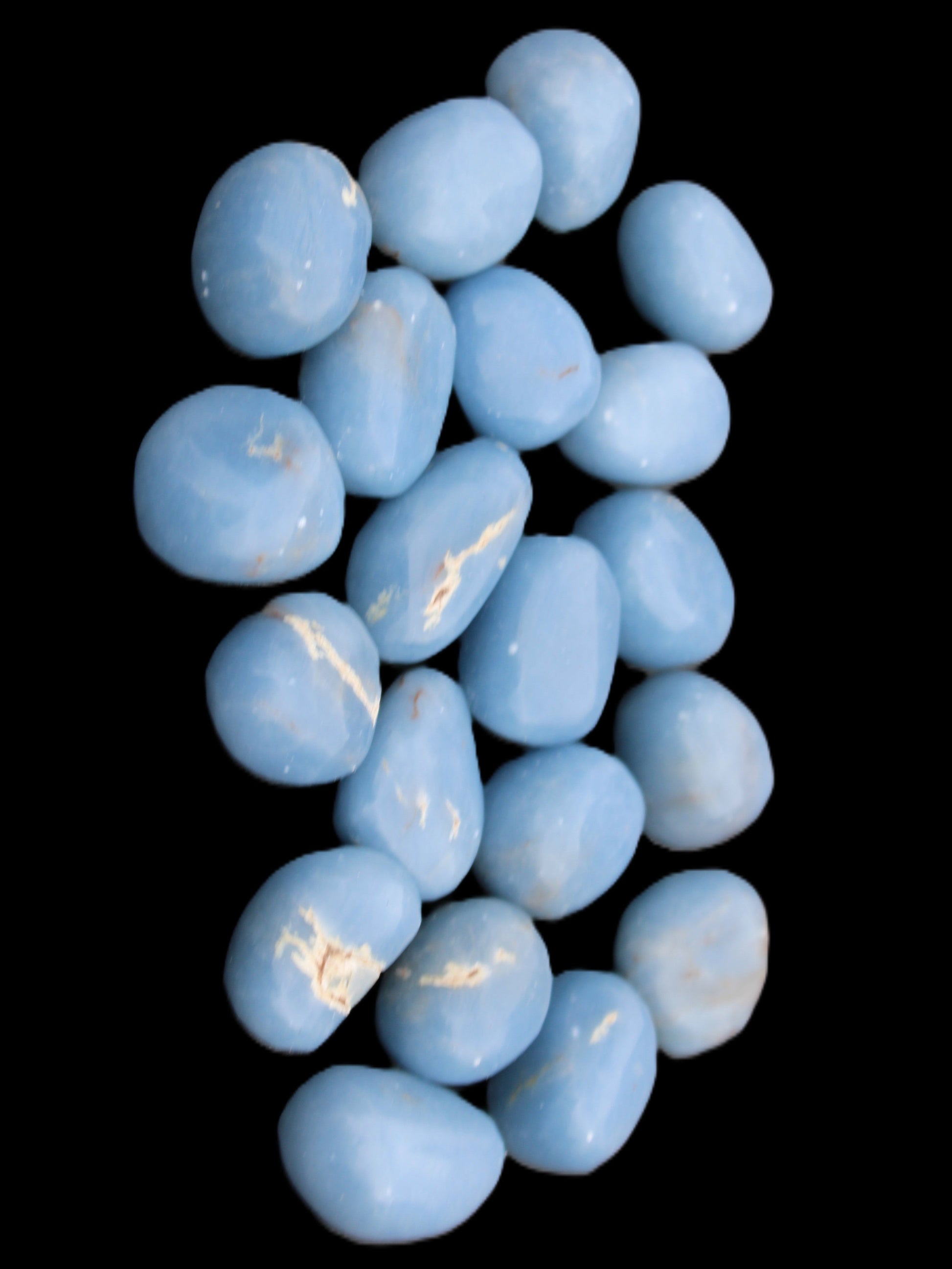 Angelite 20 tumbled stones 24-28mm 300g in sunlight - Rocks and Things Store