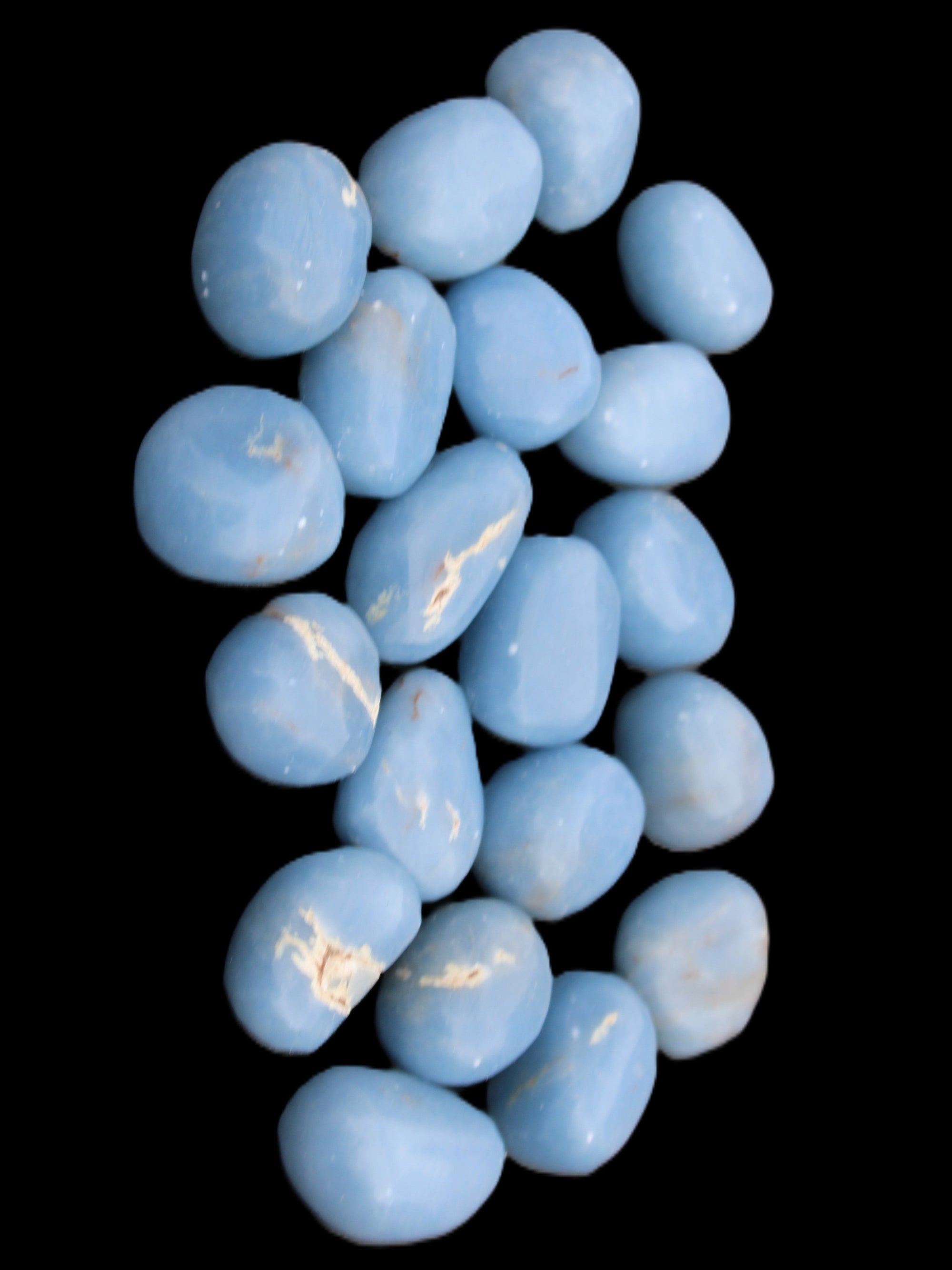 Angelite 20 tumbled stones 24-28mm 300g in sunlight - Rocks and Things Store