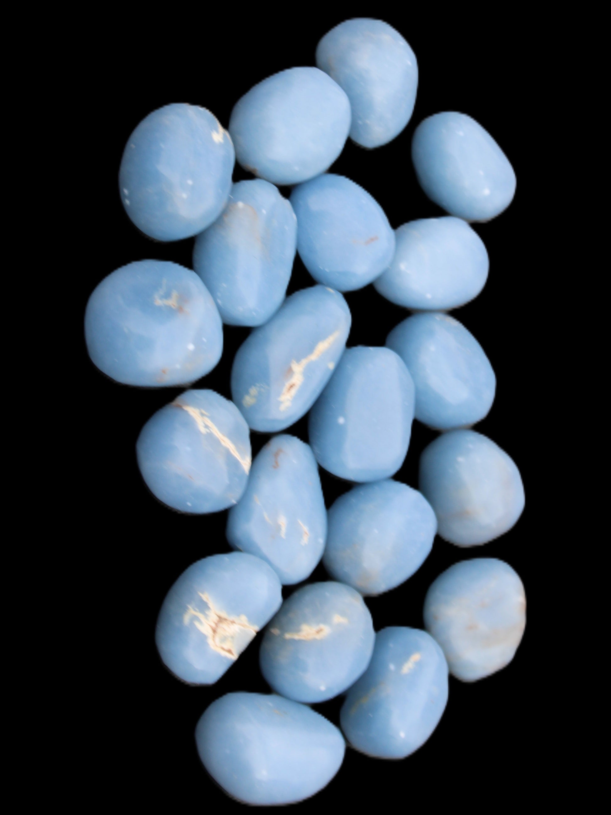 Angelite 20 tumbled stones 24-28mm 300g in sunlight - Rocks and Things Store