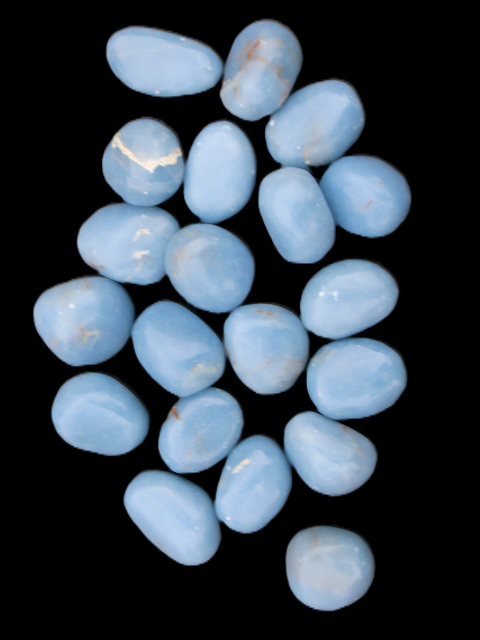 Angelite 20 tumbled stones 24-28mm 300g in sunlight - Rocks and Things Store