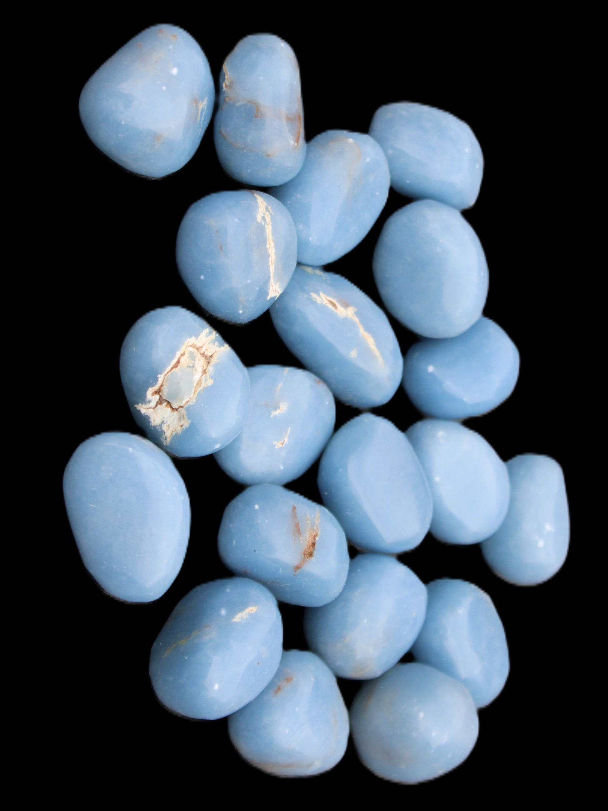 Angelite 20 tumbled stones 24-28mm 300g in sunlight - Rocks and Things Store