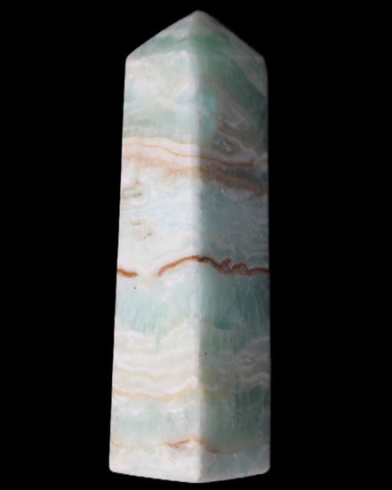 Pistachio Calcite obelisk 130mm 332g in sunlight - Rocks and Things Store