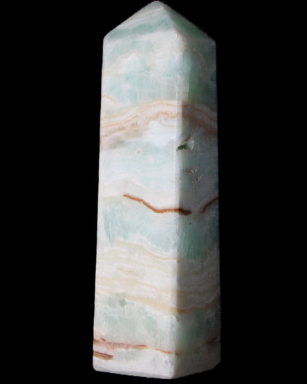 Pistachio Calcite obelisk 130mm 332g in sunlight - Rocks and Things Store