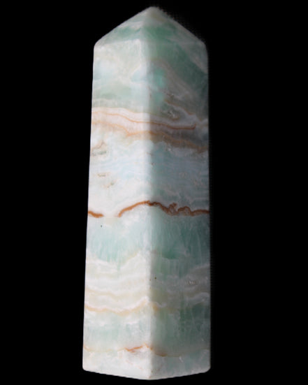 Pistachio Calcite obelisk 130mm 332g in sunlight - Rocks and Things Store