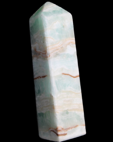 Pistachio Calcite obelisk 130mm 332g in sunlight - Rocks and Things Store
