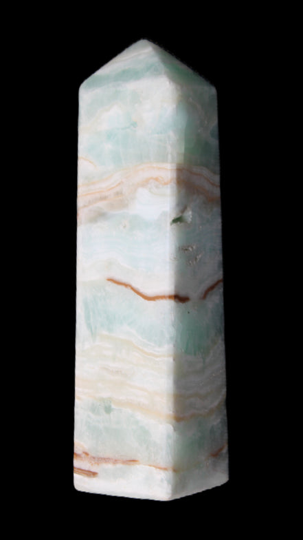 Pistachio Calcite obelisk 130mm 332g in sunlight - Rocks and Things Store