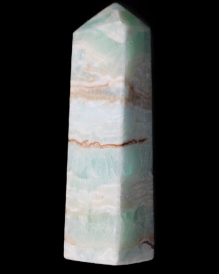 Pistachio Calcite obelisk 130mm 332g in sunlight - Rocks and Things Store