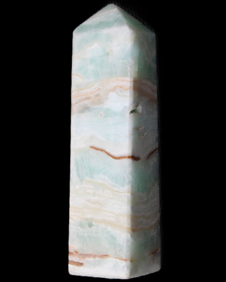 Pistachio Calcite obelisk 130mm 332g in sunlight - Rocks and Things Store