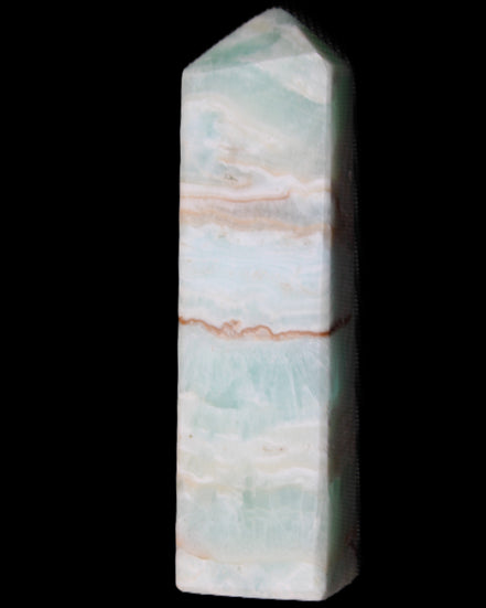Pistachio Calcite obelisk 130mm 332g in sunlight - Rocks and Things Store