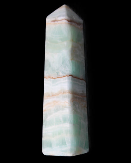 Pistachio Calcite obelisk 140mm 362g in sunlight - Rocks and Things Store