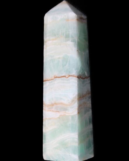 Pistachio Calcite obelisk 140mm 362g in sunlight - Rocks and Things Store