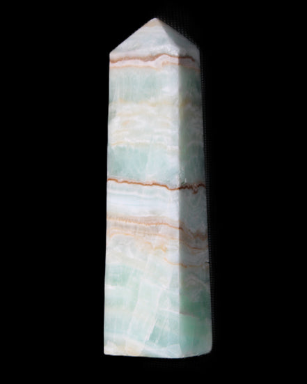 Pistachio Calcite obelisk 140mm 362g in sunlight - Rocks and Things Store