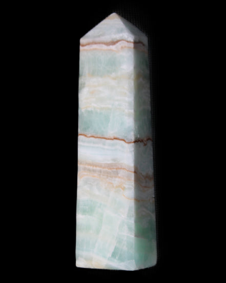 Pistachio Calcite obelisk 140mm 362g in sunlight - Rocks and Things Store