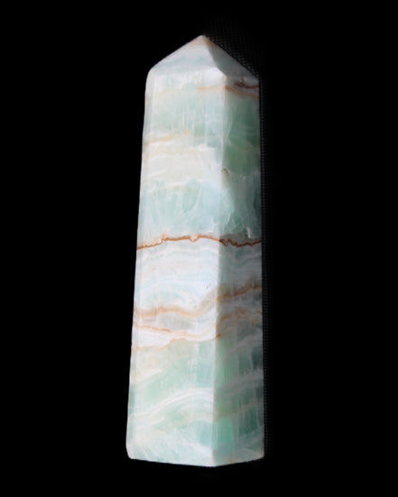 Pistachio Calcite obelisk 140mm 362g in sunlight - Rocks and Things Store