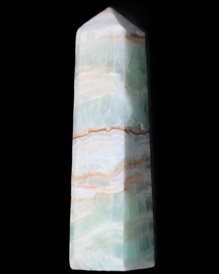 Pistachio Calcite obelisk 140mm 362g in sunlight - Rocks and Things Store