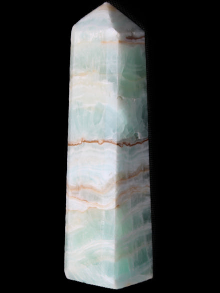 Pistachio Calcite obelisk 140mm 362g in sunlight - Rocks and Things Store