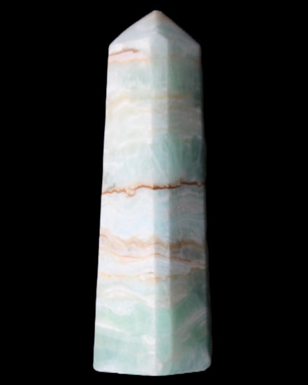 Pistachio Calcite obelisk 140mm 362g in sunlight - Rocks and Things Store