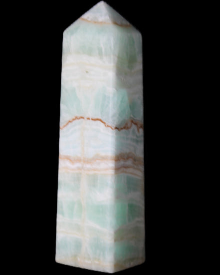 Pistachio Calcite obelisk 134mm 346g in sunlight - Rocks and Things Store